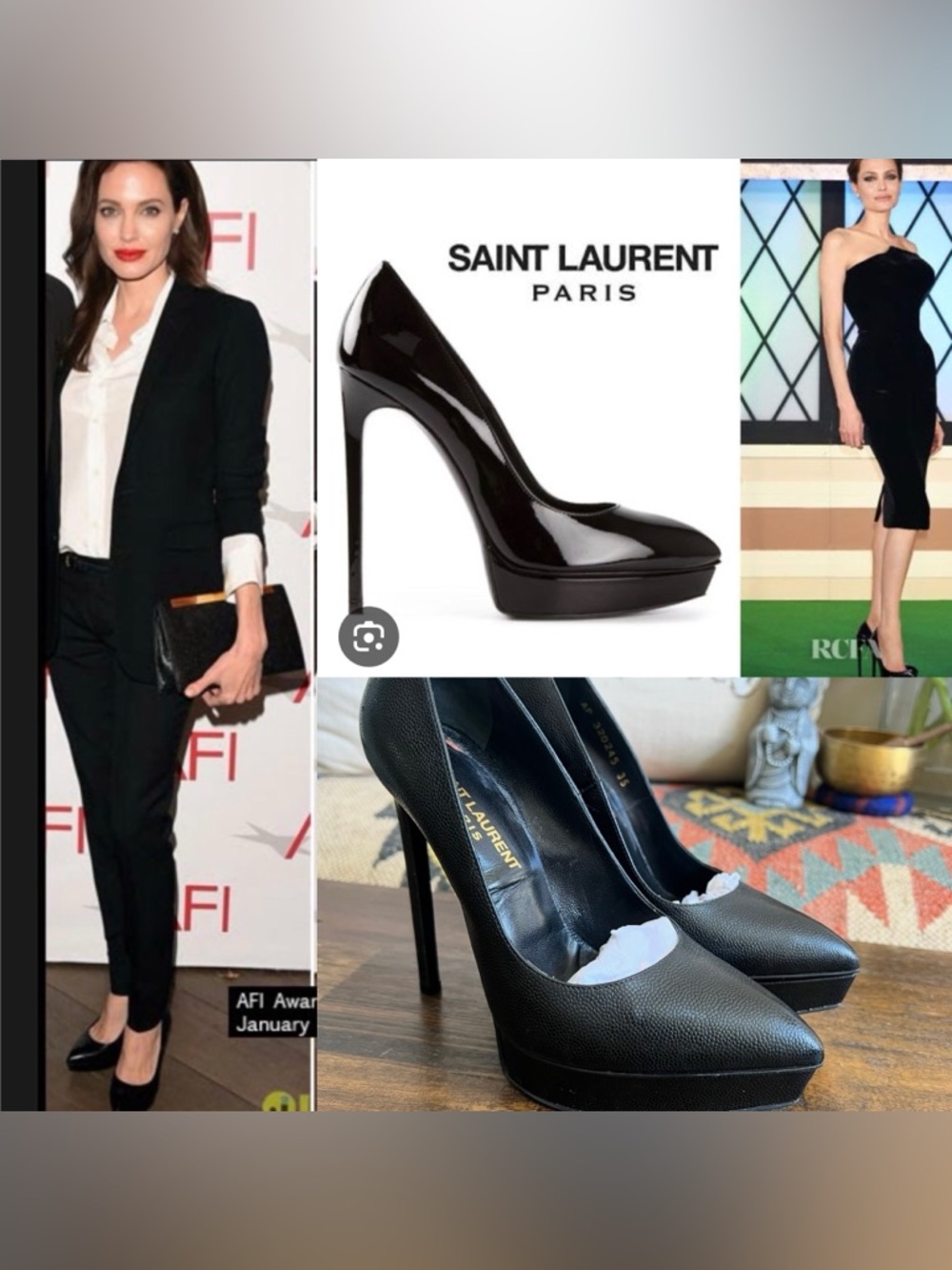 Saint Laurent JANIS Platform Pointed Toe Pebbles Leather Heels 35 US5